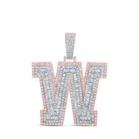 10kt Two-tone Gold Mens Baguette Diamond W Initial Letter Charm Pendant 3 Cttw - Alternate view 1 from Splendid Jewellery