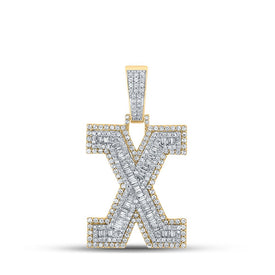 10kt Two-tone Gold Mens Baguette Diamond X Initial Letter Charm Pendant - 2 Cttw | Splendid Jewellery - Alternate view 1 from Splendid Jewellery