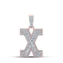 Load image into Gallery viewer, 10kt Two-tone Gold Mens Baguette Diamond X Initial Letter Charm Pendant 2 Cttw - A Stunning Statement Piece for Men - Alternate view 1 from Splendid Jewellery