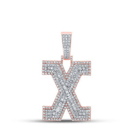 10kt Two-tone Gold Mens Baguette Diamond X Initial Letter Charm Pendant 2 Cttw - A Stunning Statement Piece for Men - Alternate view 1 from Splendid Jewellery