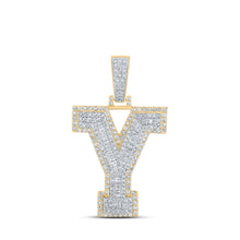 Load image into Gallery viewer, 10kt Two-tone Gold Mens Baguette Diamond Y Initial Letter Charm Pendant - 1-5/8 Cttw | Splendid Jewellery - Alternate view 1 from Splendid Jewellery
