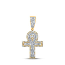 Load image into Gallery viewer, 10kt Two-tone Gold Men&#39;s Round Diamond Ankh Cross Charm Pendant - 1/2 Cttw | Splendid Jewellery - Alternate view 1 from Splendid Jewellery