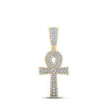 Load image into Gallery viewer, 10kt Two-tone Gold Men&#39;s Round Diamond Ankh Cross Charm Pendant - 1/2 Cttw | Splendid Jewellery - Alternate view 1 from Splendid Jewellery