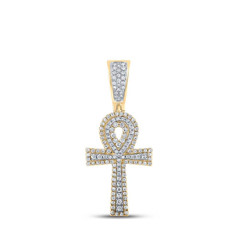 Men's Diamond Charm Pendant | 10kt Two-tone Gold Mens Round Diamond Ankh Cross Charm Pendant 1/2 Cttw | Splendid Jewellery GND