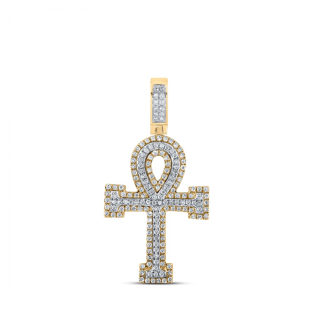 Men's Diamond Charm Pendant | 10kt Two-tone Gold Mens Round Diamond Ankh Cross Charm Pendant 1/2 Cttw | Splendid Jewellery GND