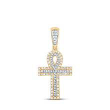 Load image into Gallery viewer, 10kt Two-tone Gold Men&#39;s Round Diamond Ankh Cross Charm Pendant - 1/4 Cttw | Splendid Jewellery - Alternate view 1 from Splendid Jewellery