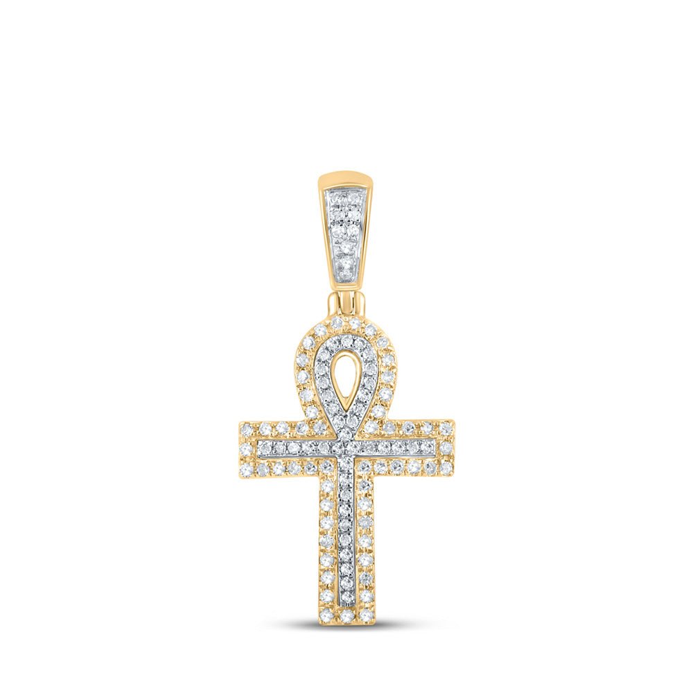 Men's Diamond Charm Pendant | 10kt Two-tone Gold Mens Round Diamond Ankh Cross Charm Pendant 1/4 Cttw | Splendid Jewellery GND