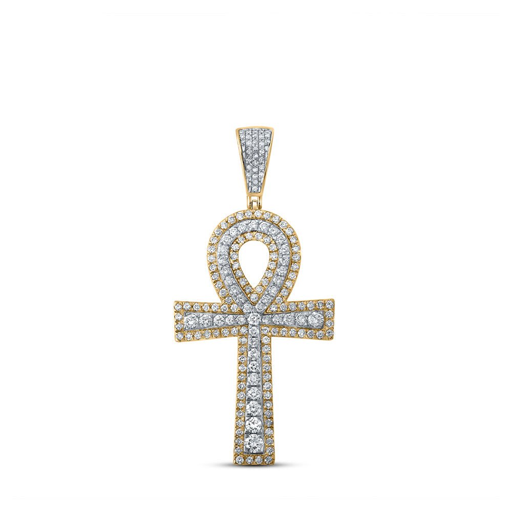 Men's Diamond Charm Pendant | 10kt Two-tone Gold Mens Round Diamond Ankh Cross Charm Pendant 2-1/4 Cttw | Splendid Jewellery GND