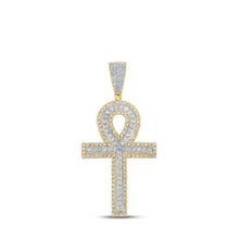 Load image into Gallery viewer, 10kt Two-tone Gold Mens Round Diamond Ankh Cross Charm Pendant 2 Cttw | Dazzling Diamond Delight - Alternate view 1 from Splendid Jewellery