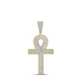 10kt Two-tone Gold Mens Round Diamond Ankh Cross Charm Pendant 2 Cttw | Dazzling Diamond Delight - Alternate view 1 from Splendid Jewellery