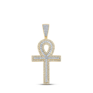 Men's Diamond Charm Pendant | 10kt Two-tone Gold Mens Round Diamond Ankh Cross Charm Pendant 2 Cttw | Splendid Jewellery GND