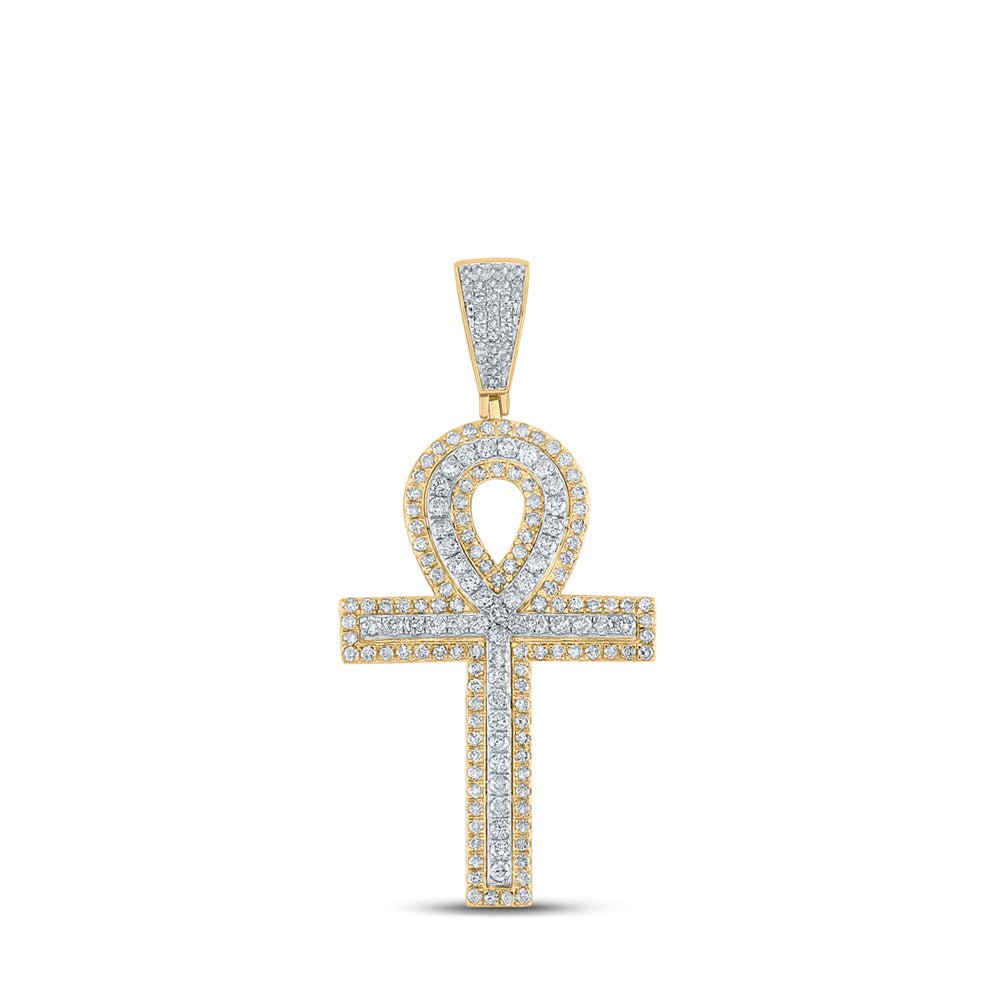 Men's Diamond Charm Pendant | 10kt Two-tone Gold Mens Round Diamond Ankh Cross Charm Pendant 2 Cttw | Splendid Jewellery GND