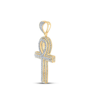 Men's Diamond Charm Pendant | 10kt Two-tone Gold Mens Round Diamond Ankh Cross Charm Pendant 2 Cttw | Splendid Jewellery GND