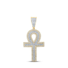 Load image into Gallery viewer, 10kt Two-tone Gold Mens Round Diamond Ankh Cross Charm Pendant 7/8 Cttw - Luxurious Men&#39;s Diamond Charm Pendant - Alternate view 1 from Splendid Jewellery