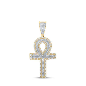 Men's Diamond Charm Pendant | 10kt Two-tone Gold Mens Round Diamond Ankh Cross Charm Pendant 7/8 Cttw | Splendid Jewellery GND