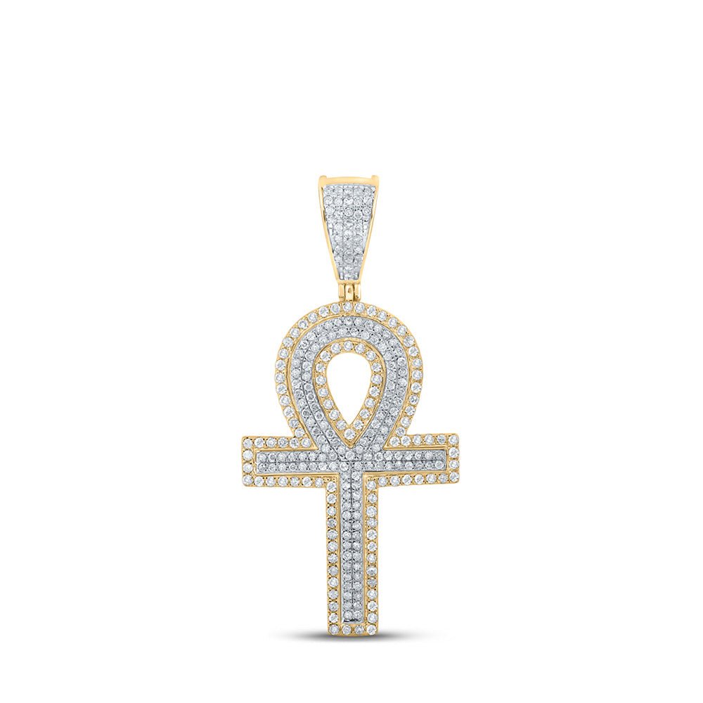 Men's Diamond Charm Pendant | 10kt Two-tone Gold Mens Round Diamond Ankh Cross Charm Pendant 7/8 Cttw | Splendid Jewellery GND