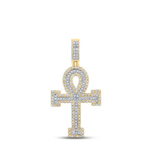 Load image into Gallery viewer, 10kt Two-tone Gold Mens Round Diamond Ankh Cross Charm Pendant 7/8 Cttw - A Dazzling Symbol of Faith and Style - Alternate view 1 from Splendid Jewellery