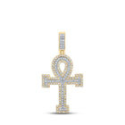 10kt Two-tone Gold Mens Round Diamond Ankh Cross Charm Pendant 7/8 Cttw - A Dazzling Symbol of Faith and Style - Alternate view 1 from Splendid Jewellery