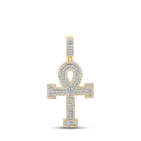 10kt Two-tone Gold Mens Round Diamond Ankh Cross Charm Pendant 7/8 Cttw - A Dazzling Symbol of Faith and Style - Alternate view 1 from Splendid Jewellery