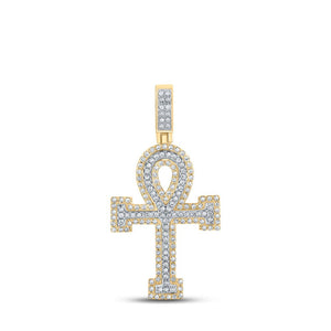 Men's Diamond Charm Pendant | 10kt Two-tone Gold Mens Round Diamond Ankh Cross Charm Pendant 7/8 Cttw | Splendid Jewellery GND