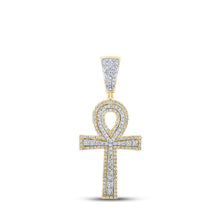 Load image into Gallery viewer, 10kt Two-tone Gold Mens Round Diamond Ankh Cross Charm Pendant - Exquisite Masculine Elegance - Alternate view 1 from Splendid Jewellery