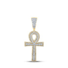 10kt Two-tone Gold Mens Round Diamond Ankh Cross Charm Pendant - Exquisite Masculine Elegance - Alternate view 1 from Splendid Jewellery