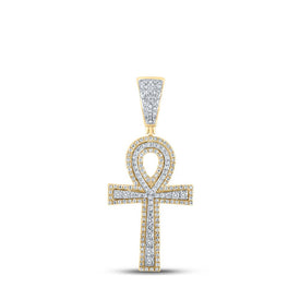 10kt Two-tone Gold Mens Round Diamond Ankh Cross Charm Pendant - Exquisite Masculine Elegance - Alternate view 1 from Splendid Jewellery