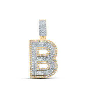 Men's Diamond Charm Pendant | 10kt Two-tone Gold Mens Round Diamond B Initial Letter Pendant 1/2 Cttw | Splendid Jewellery GND