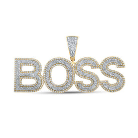 10kt Two-tone Gold Men's Round Diamond BOSS Charm Pendant - 3 Cttw - Alternate view 1 from Splendid Jewellery