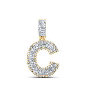 Men's Diamond Charm Pendant | 10kt Two-tone Gold Mens Round Diamond C Initial Letter Pendant 1/2 Cttw | Splendid Jewellery GND