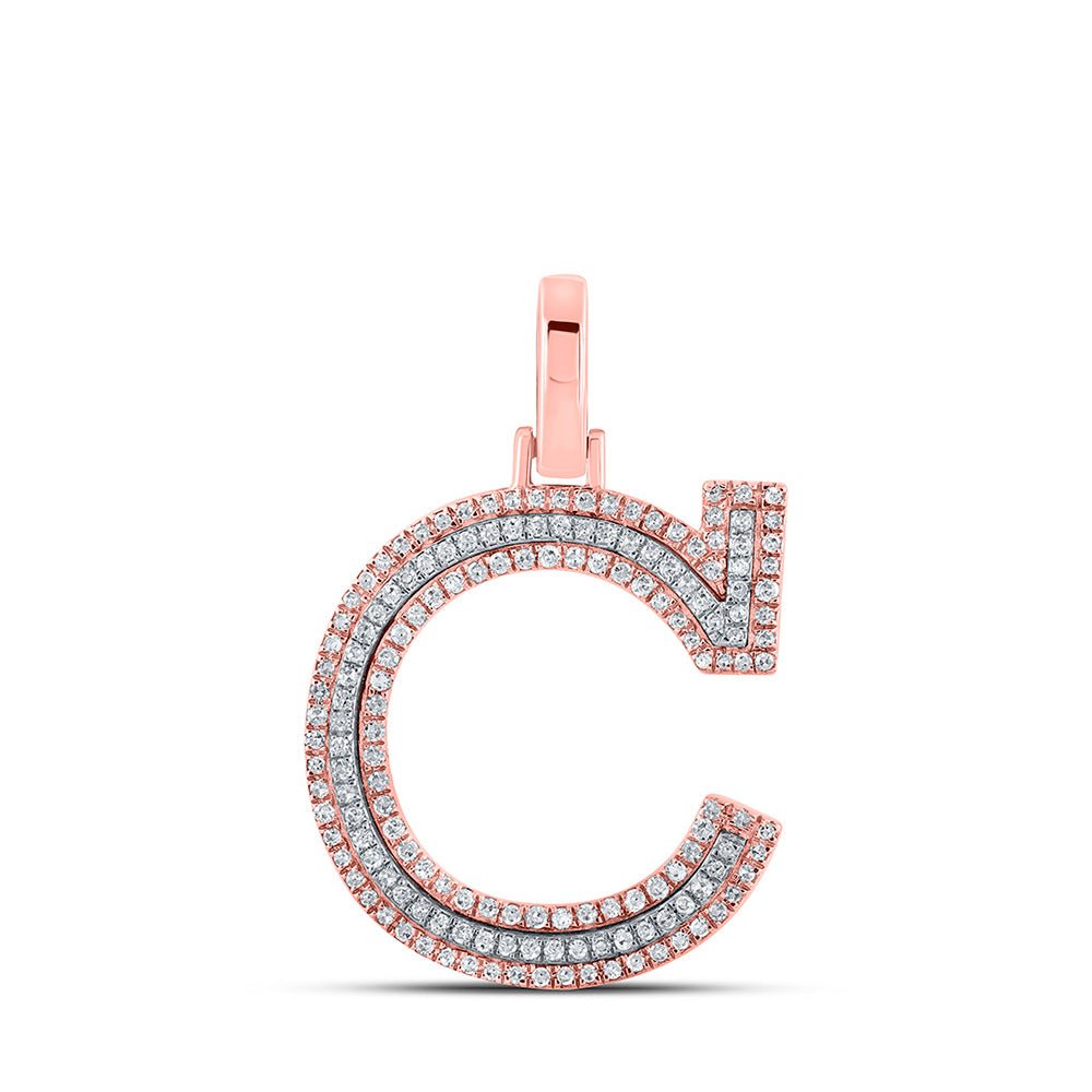 Men's Diamond Charm Pendant | 10kt Two-tone Gold Mens Round Diamond C Initial Letter Pendant 3/8 Cttw | Splendid Jewellery GND