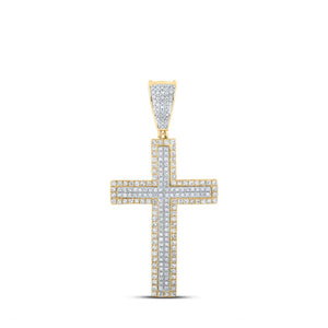 Men's Diamond Charm Pendant | 10kt Two-tone Gold Mens Round Diamond Cross Charm Pendant 3/4 Cttw | Splendid Jewellery GND