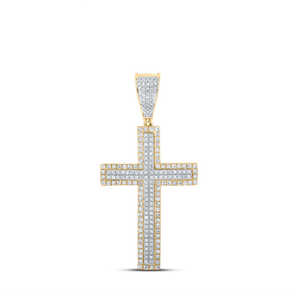 Men's Diamond Charm Pendant | 10kt Two-tone Gold Mens Round Diamond Cross Charm Pendant 3/4 Cttw | Splendid Jewellery GND