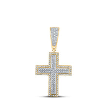 Load image into Gallery viewer, 10kt Two-tone Gold Men&#39;s Round Diamond Cross Charm Pendant - 3/8 Cttw - Splendid Jewellery - Alternate view 1 from Splendid Jewellery