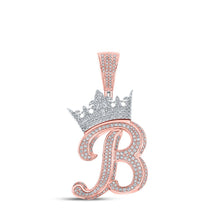 Load image into Gallery viewer, 10kt Two-tone Gold Men&#39;s Round Diamond Crown B Letter Charm Pendant - 1-1/2 Cttw - Alternate view 1 from Splendid Jewellery