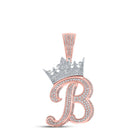 10kt Two-tone Gold Men's Round Diamond Crown B Letter Charm Pendant - 1-1/2 Cttw - Alternate view 1 from Splendid Jewellery