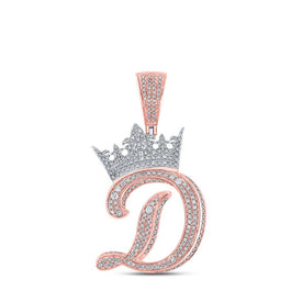 10kt Two-tone Gold Mens Round Diamond Crown D Letter Charm Pendant - 1-5/8 Cttw | Splendid Jewellery - Alternate view 1 from Splendid Jewellery