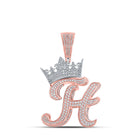 10kt Two-tone Gold Mens Round Diamond Crown H Letter Charm Pendant - 1-7/8 Cttw | Splendid Jewellery - Alternate view 1 from Splendid Jewellery