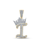 10kt Two-tone Gold Mens Round Diamond Crown I Letter Charm Pendant 1-1/3 Cttw - Alternate view 1 from Splendid Jewellery