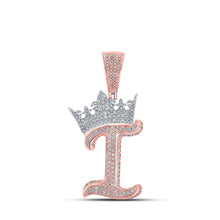 Load image into Gallery viewer, 10kt Two-tone Gold Men&#39;s Diamond Crown I Letter Charm Pendant - 1-1/3 Cttw - Alternate view 1 from Splendid Jewellery