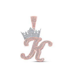 10kt Two-tone Gold Men's Diamond Crown K Letter Charm Pendant - 1-7/8 Cttw - Alternate view 1 from Splendid Jewellery