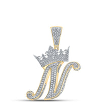 Load image into Gallery viewer, 10kt Two-tone Gold Men&#39;s Diamond Crown N Letter Charm Pendant 1-3/8 Cttw | Splendid Jewellery - Alternate view 1 from Splendid Jewellery