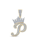 10kt Two-tone Gold Mens Round Diamond Crown P Letter Charm Pendant 1-1/2 Cttw - Alternate view 1 from Splendid Jewellery