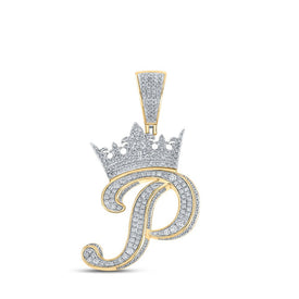 10kt Two-tone Gold Mens Round Diamond Crown P Letter Charm Pendant 1-1/2 Cttw - Alternate view 1 from Splendid Jewellery
