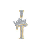 10kt Two-tone Gold Mens Round Diamond Crown T Letter Charm Pendant - 1 Cttw - Alternate view 1 from Splendid Jewellery