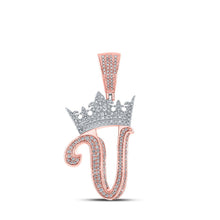 Load image into Gallery viewer, 10kt Two-tone Gold Men&#39;s Diamond Crown V Letter Charm Pendant 1-1/5 Cttw | Splendid Jewellery - Alternate view 1 from Splendid Jewellery