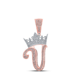 10kt Two-tone Gold Men's Diamond Crown V Letter Charm Pendant 1-1/5 Cttw | Splendid Jewellery - Alternate view 1 from Splendid Jewellery