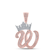 Load image into Gallery viewer, 10kt Two-tone Gold Men&#39;s Diamond Crown W Letter Charm Pendant - 1-3/4 Cttw - Alternate view 1 from Splendid Jewellery