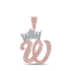 10kt Two-tone Gold Men's Diamond Crown W Letter Charm Pendant - 1-3/4 Cttw - Alternate view 1 from Splendid Jewellery