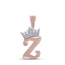 Load image into Gallery viewer, 10kt Two-tone Gold Men&#39;s Round Diamond Crown Z Letter Charm Pendant - 1-3/8 Cttw - Alternate view 1 from Splendid Jewellery